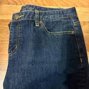 Michael Kors women’s Indigo Boot- leg Jeans with Yellow Stitching